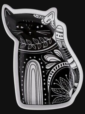 Cat Shaped Black White Ceramic Trinket Dish By Karma Boho Decorative Use Only